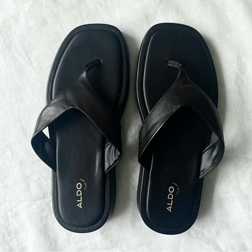 Aldo Black Leather Sandals - Picture 2 of 3